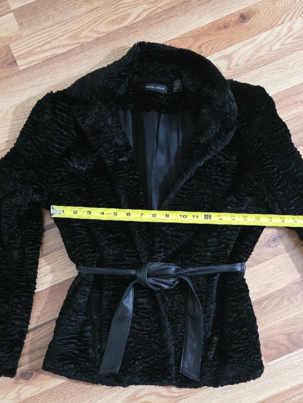 Valerie Stevens Black Faux Fur Tie-Waist Teddy Jacket Hook Closure Womens S - Picture 6 of 9